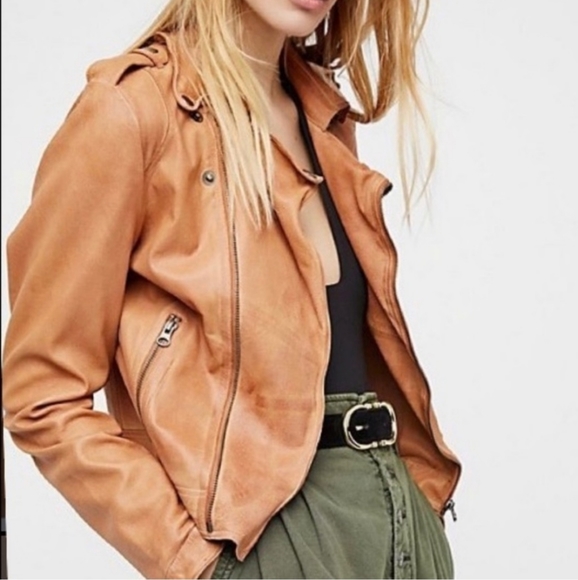Free People Jackets & Blazers - Rare Free People x Jakett Josey Leather Moto Jacket camel size L